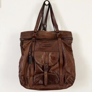 Frye Josie Brown Distressed Italian Leather Convertible Backpack Tote Bag GUC